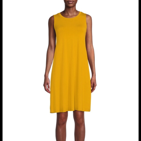 Time and Tru Gold A-Line Midi Dress Casual Resort Wear - Picture 1 of 7